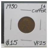 1930 Lincoln Wheat Copper Penny VF25