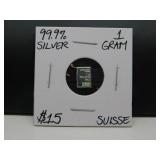 99.9% Silver 1 Gram Bar (A4) 99.9% Silver 1 Gram Bar (A4)