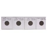 (4) Indian Head Cent Coins: 1905,1906,1907,1908