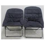 (2) Folding Comfy Lawn Chairs, Black & Cushioned