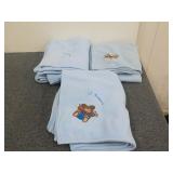 (3) Blue Fleece Embroidered Blankets