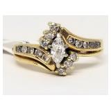 Marquise Diamond Ring, Set in 14k Gold, Authentic