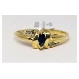 Sapphire Ring w/4 Diamonds in 14k Gold, SZ:10.5