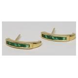 Pair of 14k Gold Earrings, with Emeralds, 1.4g