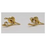 Pair of 10k Yellow Gold Earrings w/White Stone, 1g