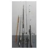 (4) Fishing Poles (1) Bamboo Rod