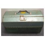 (1) Metal Tackle Box w/Hooks,lures, power bait...