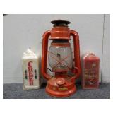 Red Vintage Camping lantern, (2) Christmas Candles