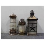 (3) Vintage Style, Metal Lantern Candle Holders