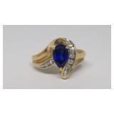 Blue Topaz 20k Gold Ring w/Diamonds, SZ:7, 2.9g