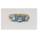 Blue Topaz w/(6) Diamonds in 10k Gold Ring, SZ:5.7