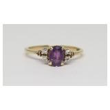 Purple Gem w/(2) Diamonds in 10K Ring, SZ: 6