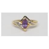 Purple Gem w/(6) Diamonds in 10k Gold Ring, S: 6.8
