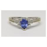 Blue Gem w/(6) Diamonds set in 14k  Ring, Sz: 6