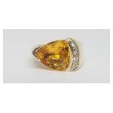 Gem w/4 Diamonds in 14k Gold Ring, S: 5.5