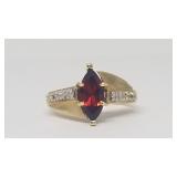 Dark Red Gem w/(8) Diamonds in 14k Ring, S:5.8
