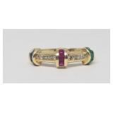 (8) Diamonds w/Gems in 14k Gold Ring, S: 6.7