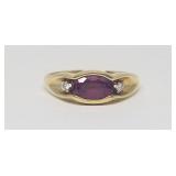 Purple Gem w/(2) Diamonds in 14k Ring, Size: 7