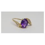 Purple Gem w/(6) Diamonds in 14k Gold Ring, SZ: 7