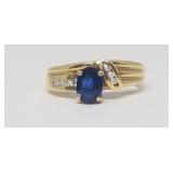 Blue Gem w/(7) Diamonds in 14k Gold Ring, SZ:4.2