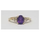Purple Gem w/(6) Diamonds in 14k Ring, SZ: 5.8