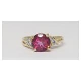 Purple Gem w/Diamonds in 14k Gold Ring, S:6.8