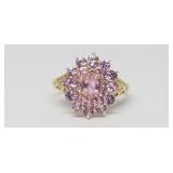 Cluster of Pink/Purple Gems in 14K Gold Ring S-6