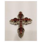 1.75" Cross W/ Synthetic Red Stones Silver Plated