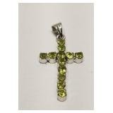 Silver Plated 1" Cross W/ Green Stones