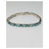7" Silver Turquoise Bracelet (16.6 G Total Weight)