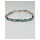 7" Silver Turquoise Bracelet (16.6 G Total Weight)