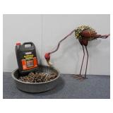 Tall Metal Flamingo Decor&Metal Drip Pan W/ Chains