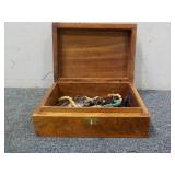 Small Wooden Jewelry Box W/ Costume Jewelry