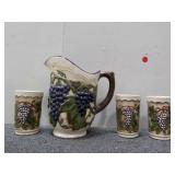 Beautiful Grape Design Pitcher & Glasses