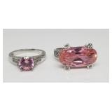 2 Silver Rings w/Pink Stones, Size: 9