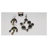 Pair of Silver Earrings, w/Plated Silver Ring/Pend