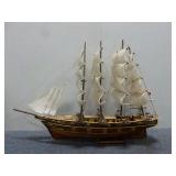 (31"x21"x4") Wooden Ship W/ Canvas Sails