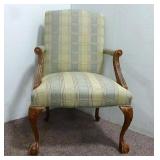 Light Green Plaid Formal Chair w/ Oak Claw Legs