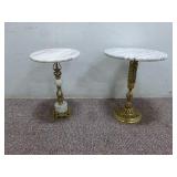 (2) Brass W/ Marble Side Tables