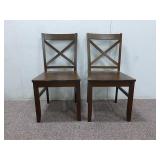 (2) Solid Dark Wood Dining Chairs (35"x16"x18")