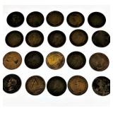 20 Variety Foreign Coins 1921-1958,  "One Pennys"