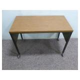 Rolling Desk W/ Wood Top & Metal Frame on Casters