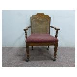 Dark Wood Chair W/ Burgundy Cushion on Casters