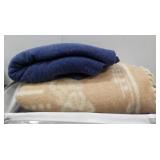 (2) Blankets (1) Blue (1) Light Color W/ Design