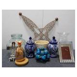 (2) Large Glass Candle Holders & Home Decor