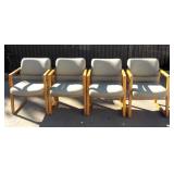 (4) Wooden Framed Blue Cushioned Seats