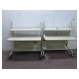 (2) Metal Tan Rolling Computer Desks (38"x24"x42")