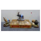 (3) Wildlife Figurines and (32) Antique Glass Jars