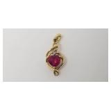 10kt Gold Red Heart Pendant w/Diamond, 1.1G