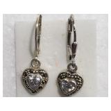 SS Heart Shaped CZ & Marcasite Lever Back Earrings